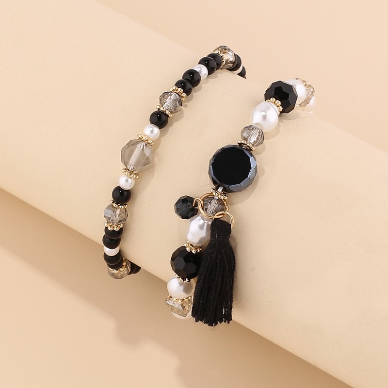 Fashion multimatch imitation crystal rice beads tassel pendant hand string flat irregular black crystal pearl bracelet bracelet