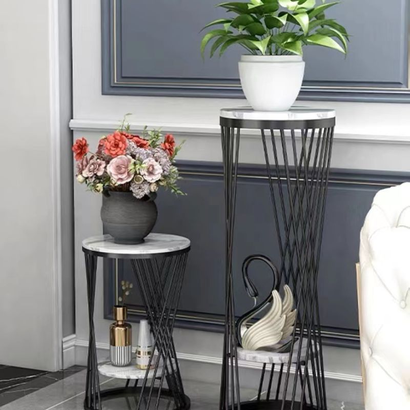Nordic flower stand storage rack, light luxury living room, indoor balcony, simple floor-standing marble green ivy flower stand side table Specification image
