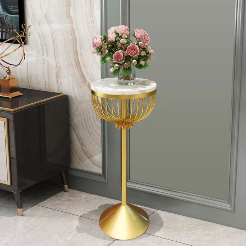Yuan Da Iron Art's high-end Nordic light luxury flower stand, living room green ivy floor-standing marble storage rack, indoor flower POTS Application Scenario