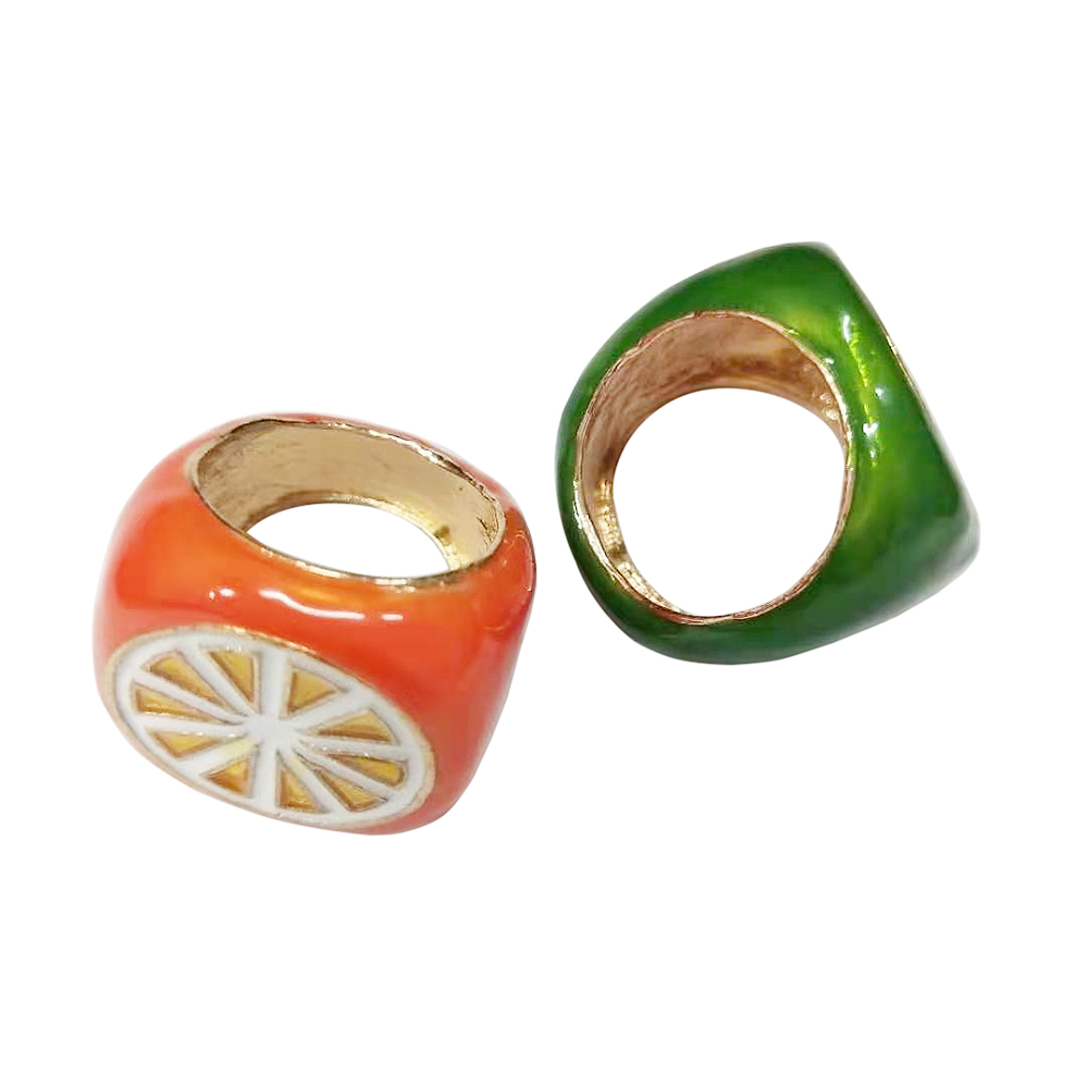 Eco-friendly alloy drip lemon Ring fruit Print personalized accessories Ladies Ring European and American fashion trend wide-sided drip ring thumbnail