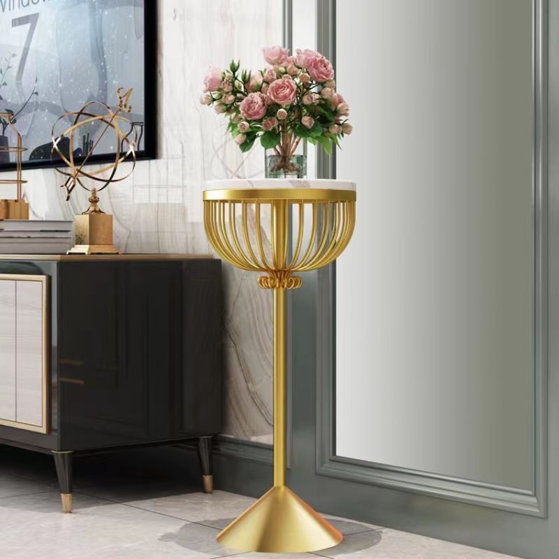 Yuan Da Iron Art's high-end Nordic light luxury flower stand, living room green ivy floor-standing marble storage rack, indoor flower POTS Item Picture