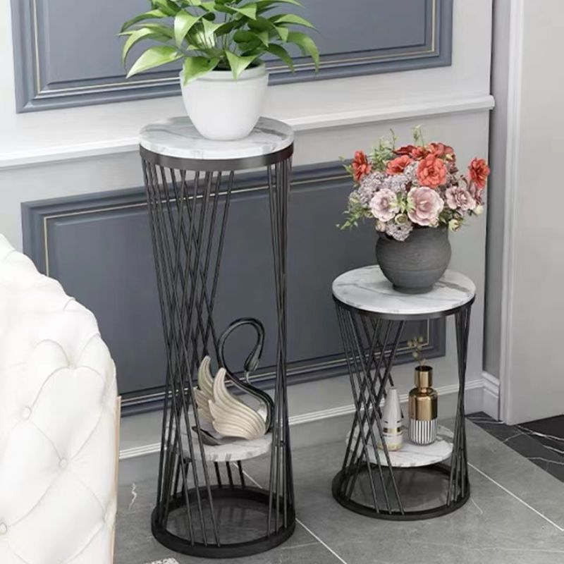 Nordic flower stand storage rack, light luxury living room, indoor balcony, simple floor-standing marble green ivy flower stand side table Item Picture