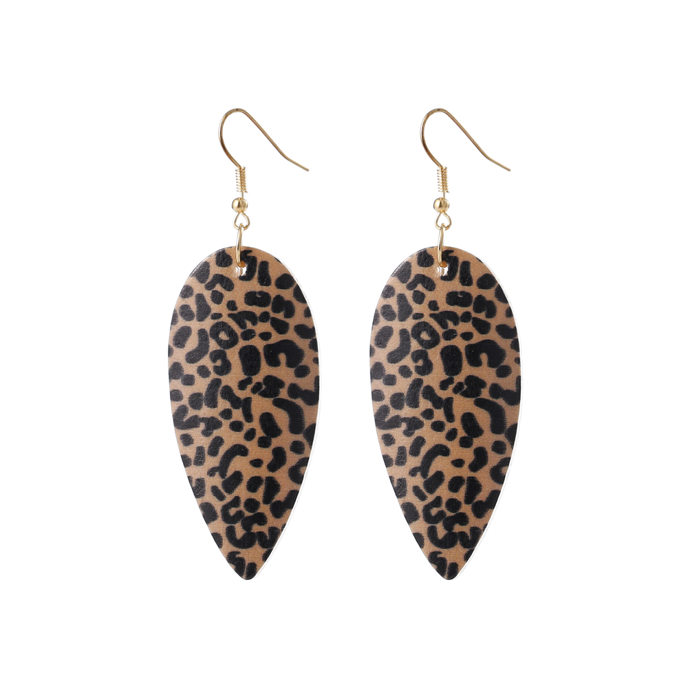 Leopard print wood pendant earrings ladies national style hollow fashion personality wood earrings earrings European and American accessories wholesale customization Specification drawing