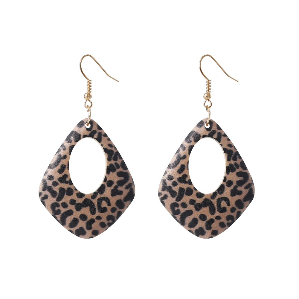 Leopard print wood pendant earrings ladies national style hollow fashion personality wood earrings earrings European and American accessories wholesale customization details Picture