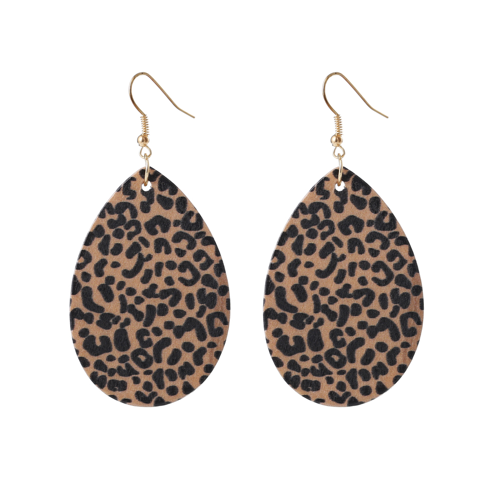 Leopard print wood pendant earrings ladies national style hollow fashion personality wood earrings earrings European and American accessories wholesale customization Item Picture