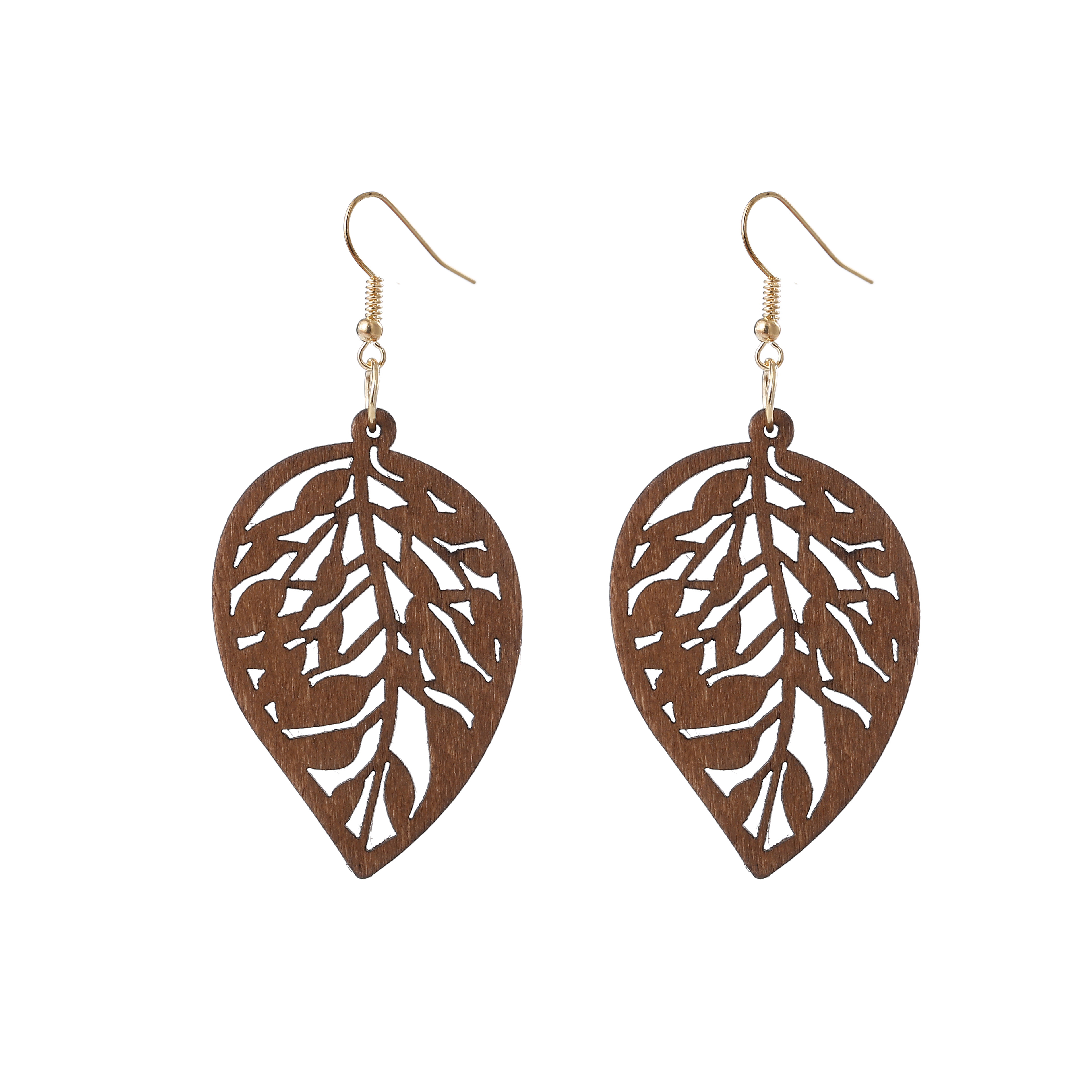 Log leaf shape pendant earrings ladies folk style hollow carving personality earrings earrings European and American accessories wholesale customization Application Scenario
