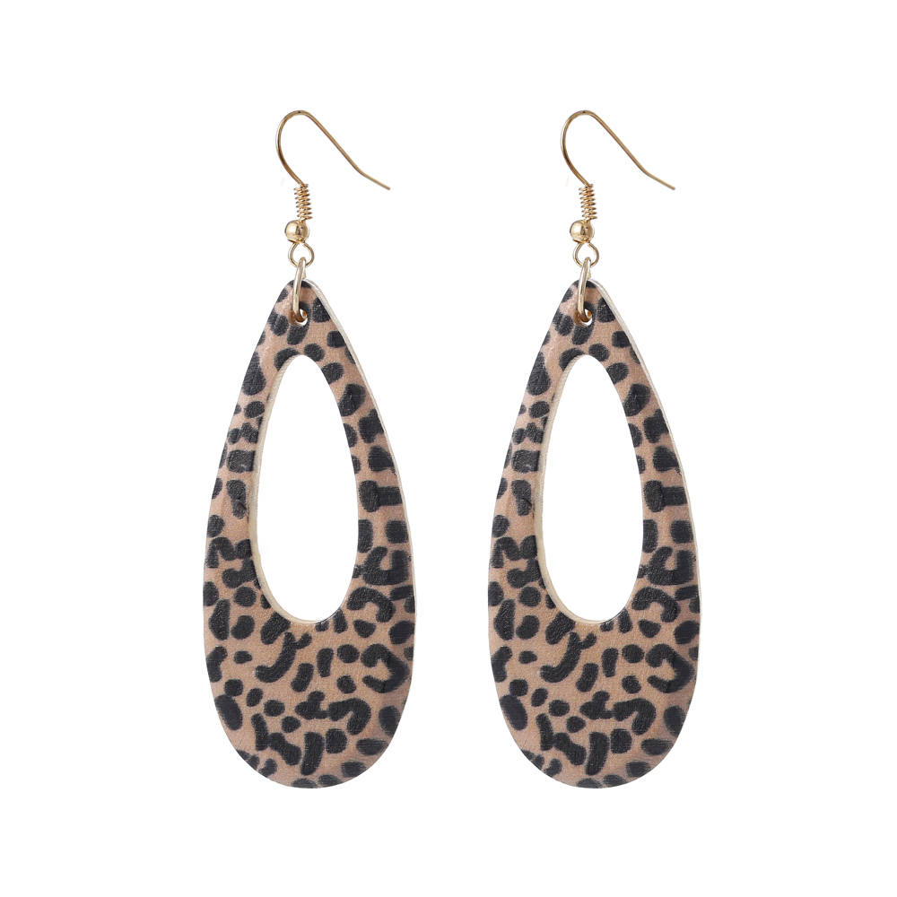Leopard print wood pendant earrings ladies national style hollow fashion personality wood earrings earrings European and American accessories wholesale customization full figure