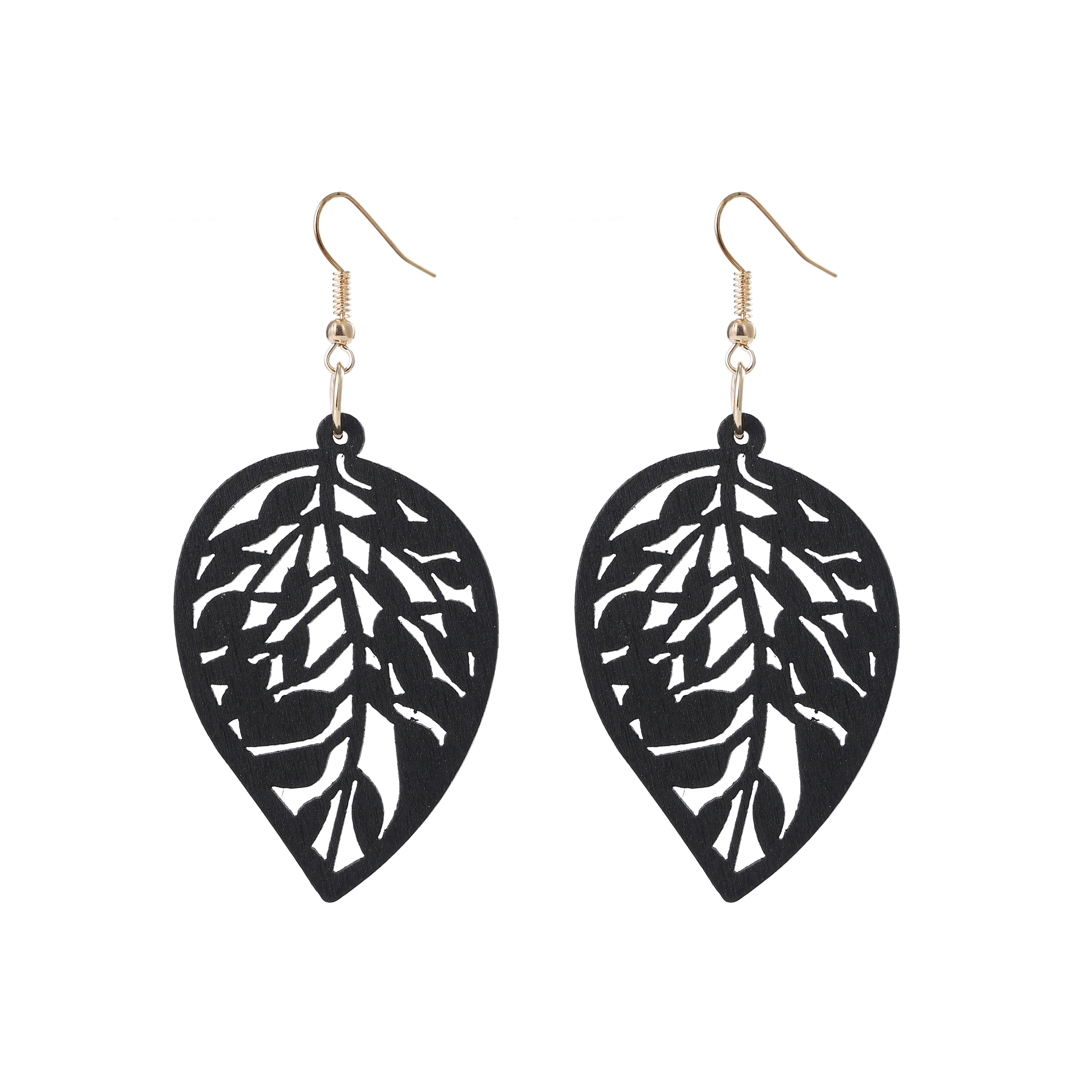 Log leaf shape pendant earrings ladies folk style hollow carving personality earrings earrings European and American accessories wholesale customization Item Picture