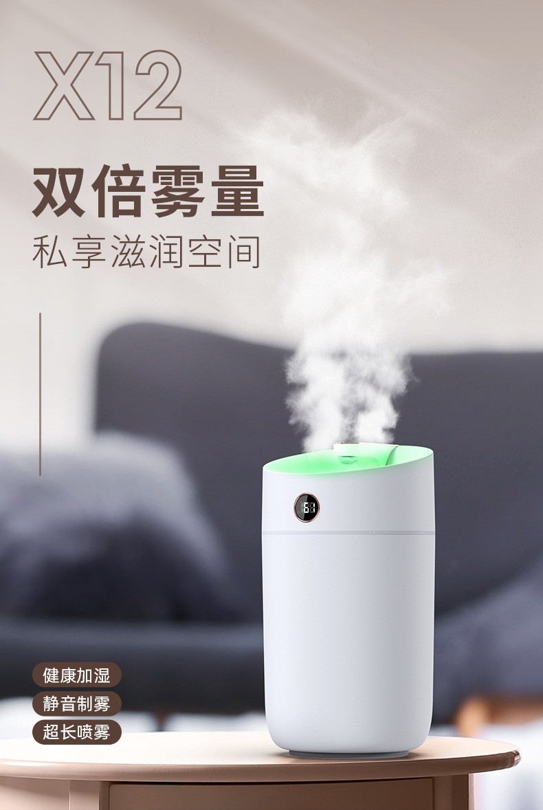 新款跨境家用加湿器X12香薰3L大容量双喷雾空气净化器X11详情4