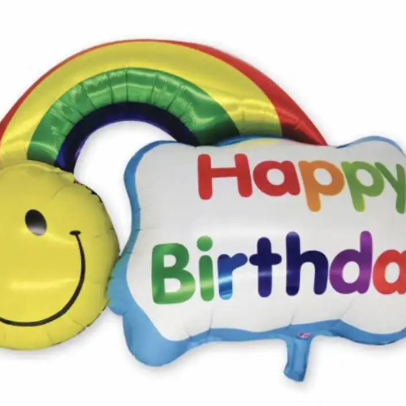 Large rainbow smiling face, happy birthday, birthday party decoration, popular first birthday, classroom print decoration, toys, aluminum foil, aluminum film, balloon wholesale 1 Item Picture