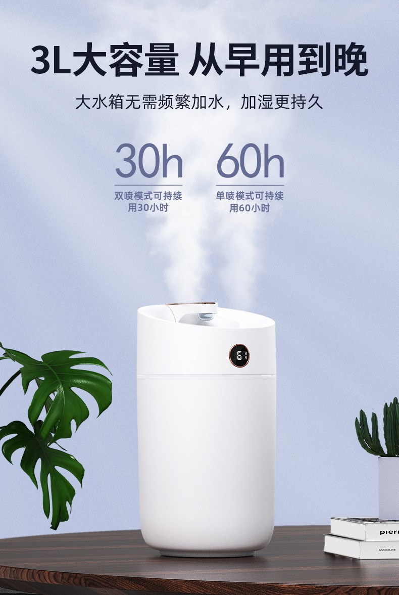 新款跨境家用加湿器X12香薰3L大容量双喷雾空气净化器X11详情3