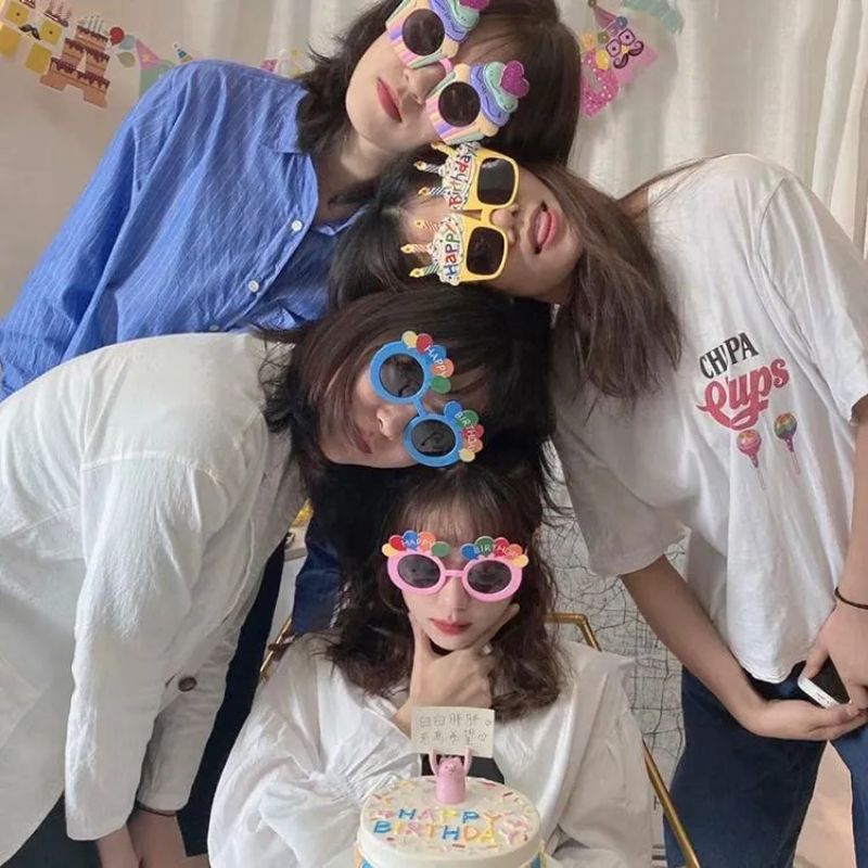 Birthday funny glasses, creative children's happy party photo props, decorated cake shapes details Picture
