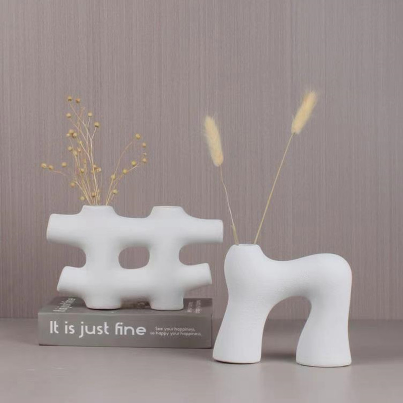 New Nordic modern creative internet-famous ceramic geometric vase model room living room TV cabinet decorative handicrafts and ornaments details Picture