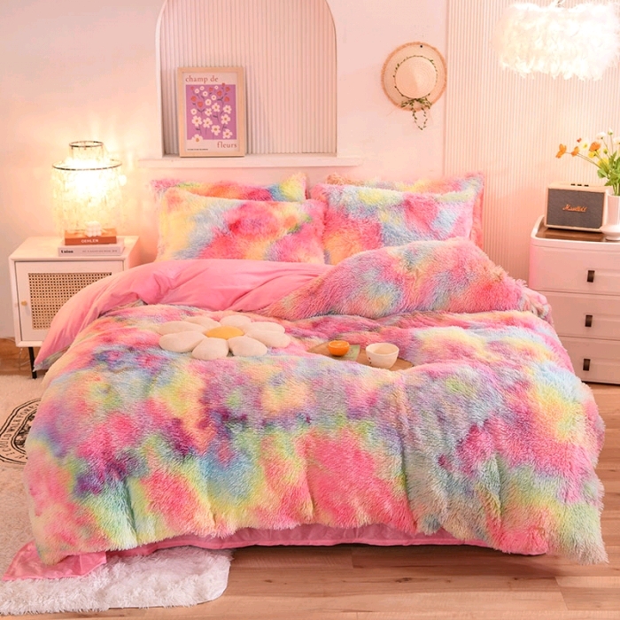 Winter thick coral flannel lamb fleece mink velvet four-piece suit duvet cover sheet plush bedding set thumbnail