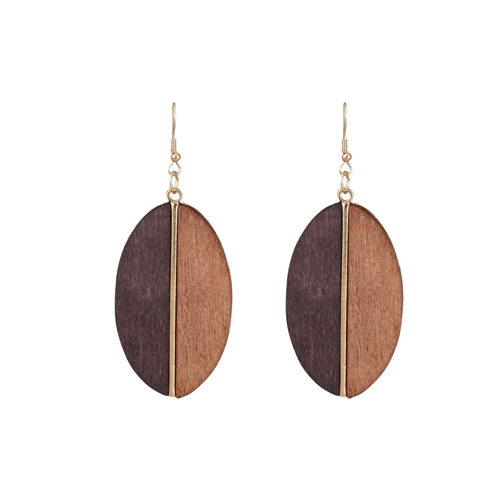 Alloy wood spliced pendant earrings ladies ethnic style geometric oval earrings earrings European and American accessories wholesale customization full figure