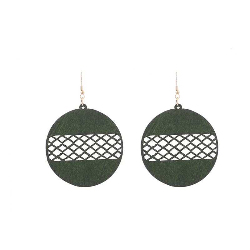 Round retro wood lattice hollow pendant earrings ladies national style fashion personality wood earrings earrings European and American accessories wholesale customization Item Picture