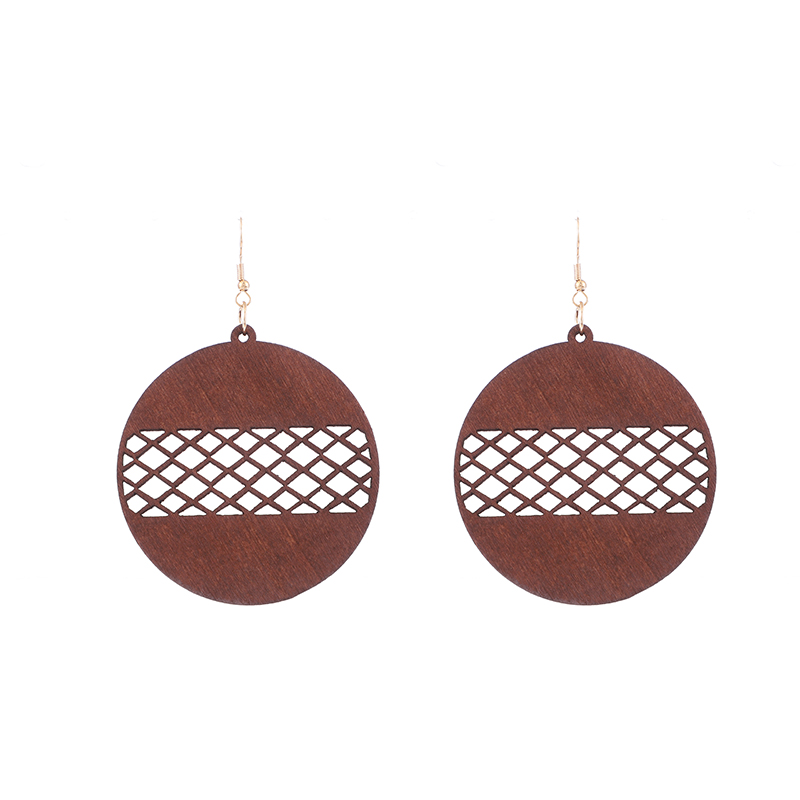 Round retro wood lattice hollow pendant earrings ladies national style fashion personality wood earrings earrings European and American accessories wholesale customization details Picture