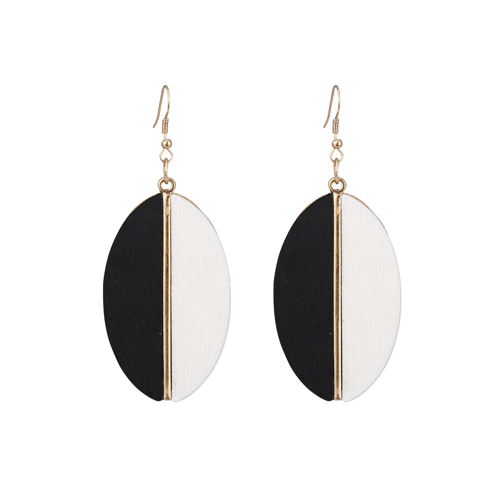 Alloy wood spliced pendant earrings ladies ethnic style geometric oval earrings earrings European and American accessories wholesale customization details Picture