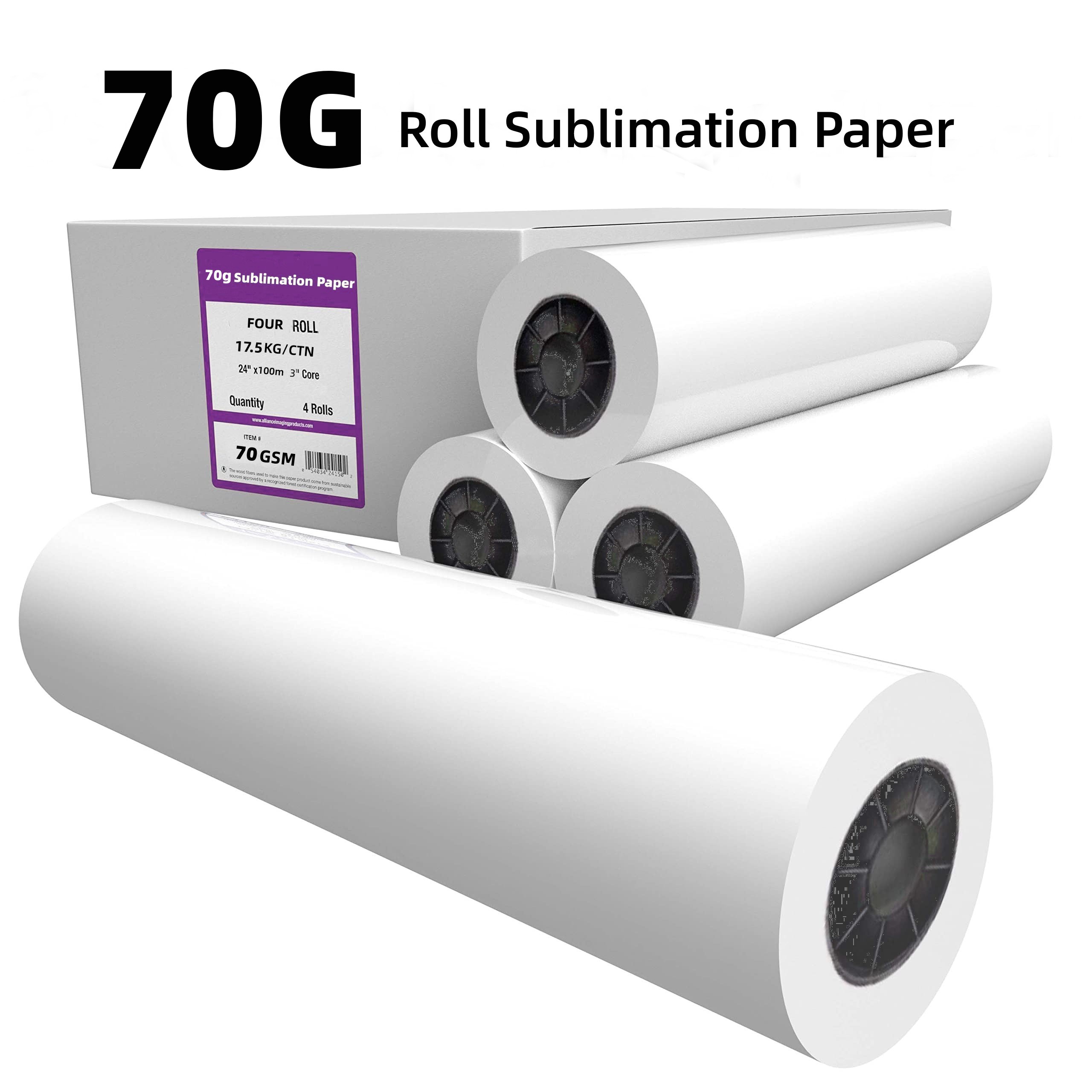 70G Roll Sublimation Paper 0.61Mx100m Thermal Transfer Paper Thermal Sublimation Transfer Paper Digital Heat Painting Thermal Sublimation Transfer Paper Digital Printing Paper Quick Drying Digital Printing Paper Thermal Sublimation Transfer Paper