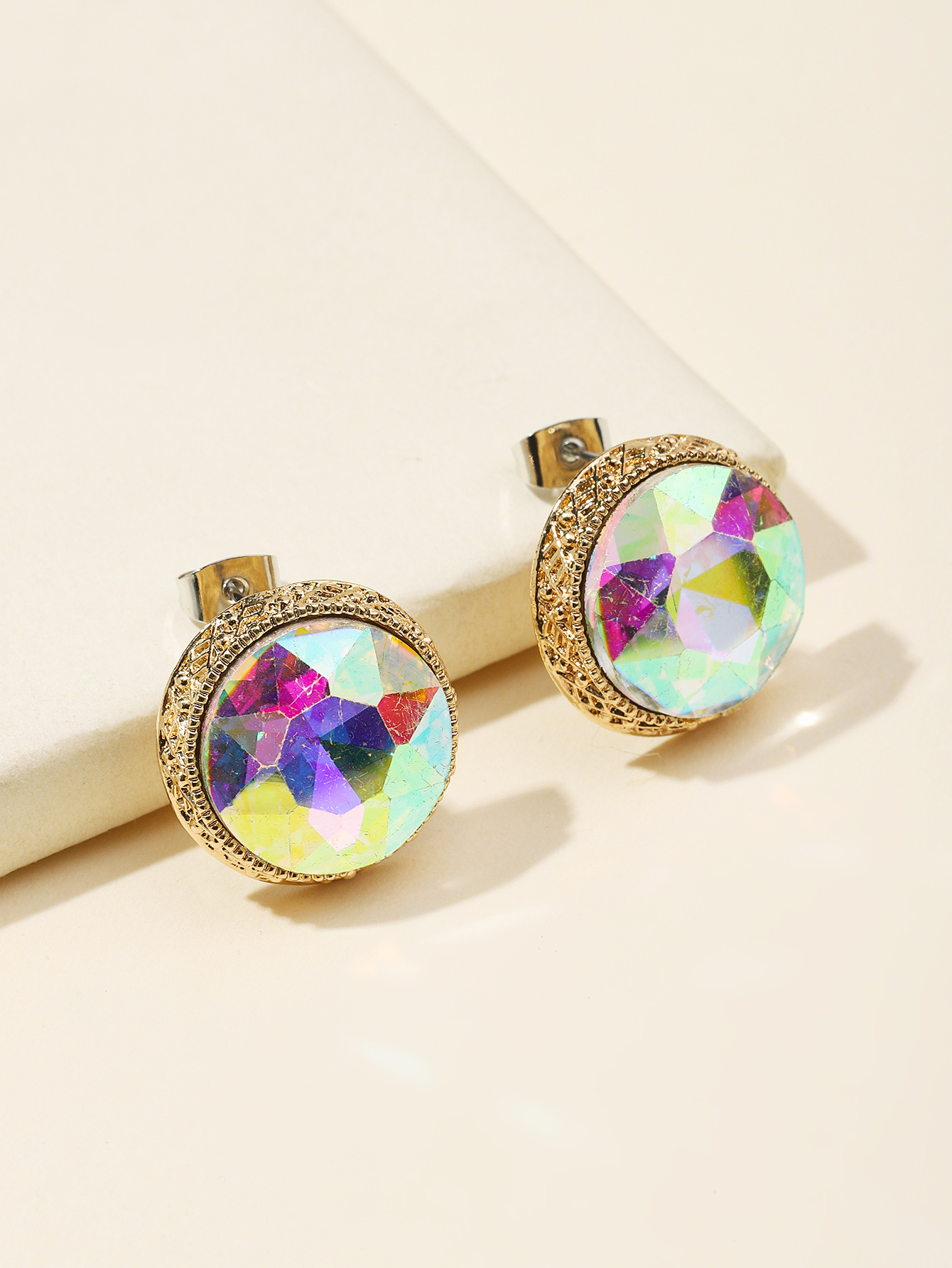 Retro big imitation gem stud AB color jewel stud Japanese and South Korea new women's earrings earrings custom wholesale details Picture