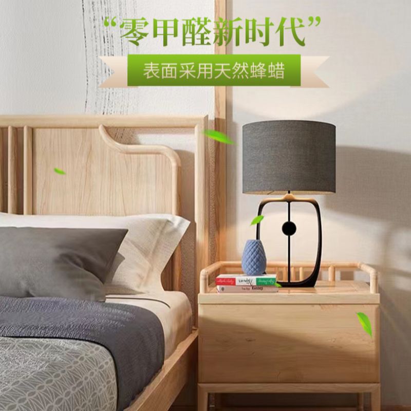 新中式实木床榻组合别墅样板房家用标准双人床原木色卧室家具图