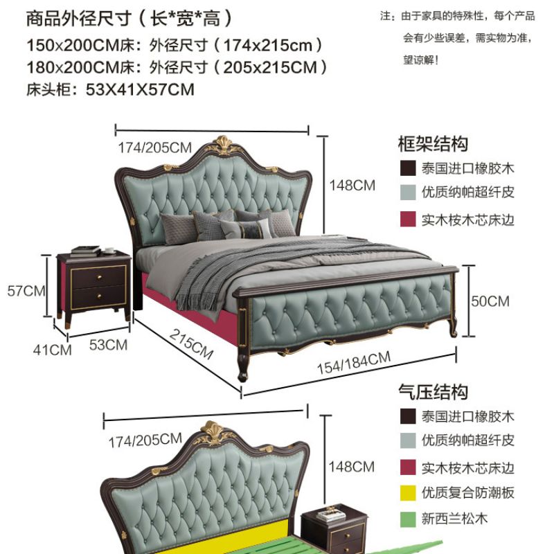 美式轻奢床现代简约1.8米主卧双人床1.5米软靠公主床储物实木床详情图5