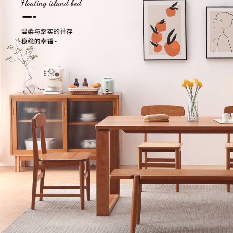 樱桃木全实木悬浮餐桌椅组合北欧日式家用长方形开森岛台餐桌一体图