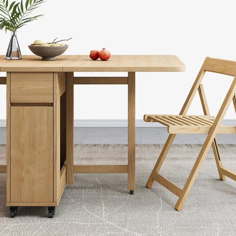实木折叠餐桌小户型家用多功能可移动餐桌椅组合6人饭桌详情图1
