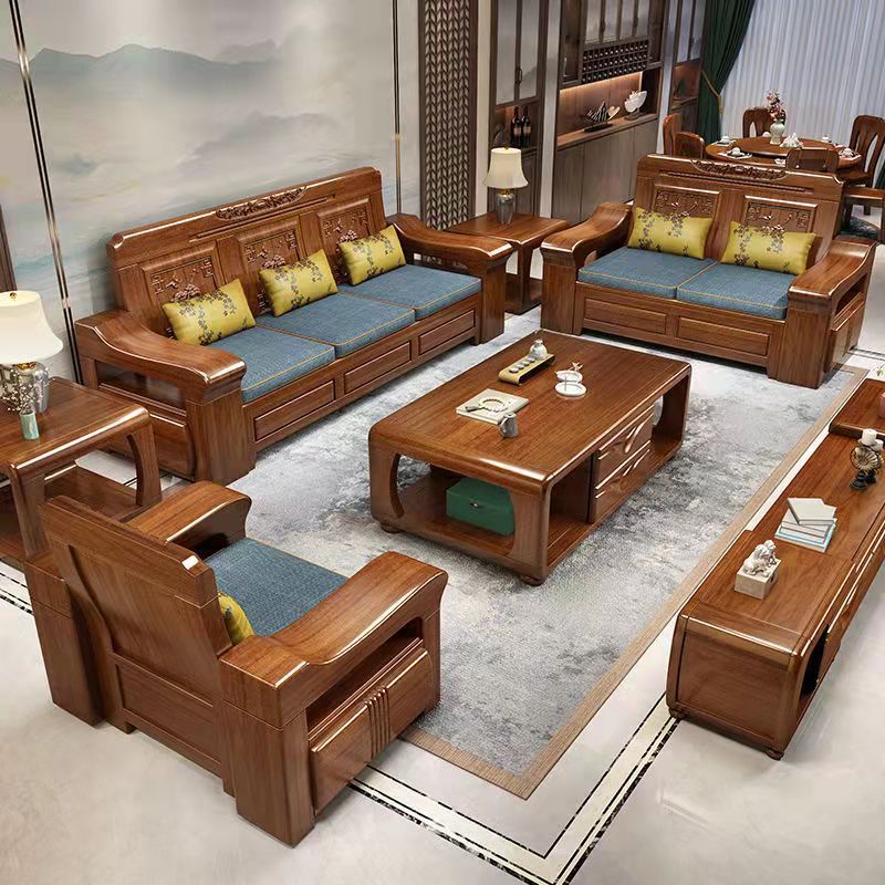 实木沙发现代中式客厅全实木夏冬两用小户型储物沙发组合木质家具图
