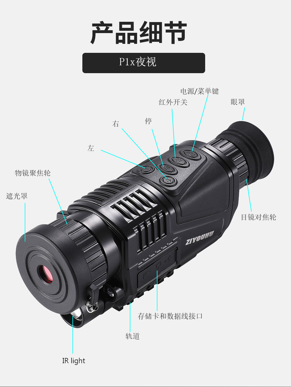 ZIYOUHUP1X-0540夜视仪红外手持夜间成像仪全黑红外线高倍望远镜详情3