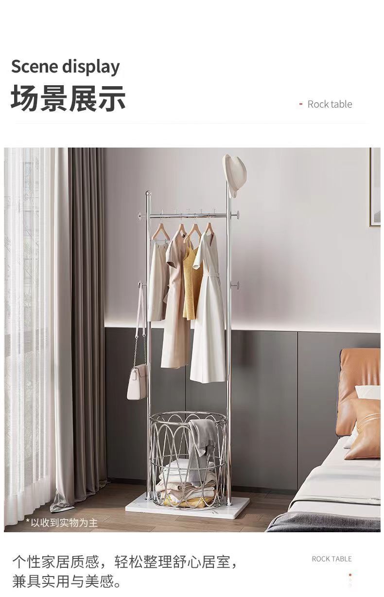 轻奢铁艺衣架落地卧室家用置物架衣服简易衣帽架大理石挂衣架网红详情6