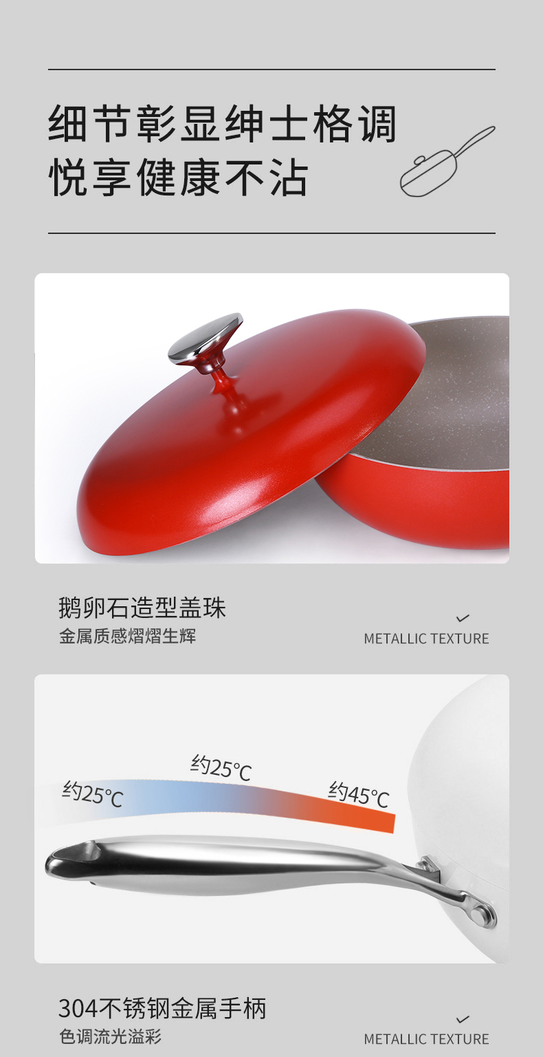 C&E创艺红色鹅卵石三件套不粘锅炒锅奶锅煎锅详情10