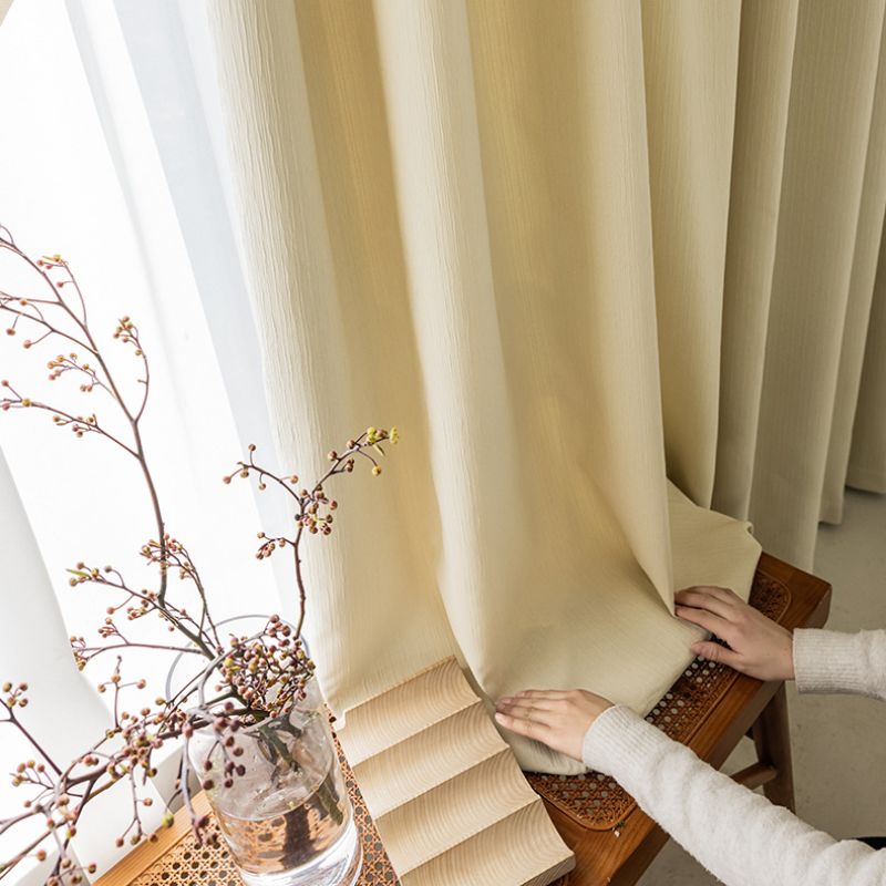 宾果软装窗帘高遮光日式细皱2022年新款卧室隔热阳台防晒奶油色系图