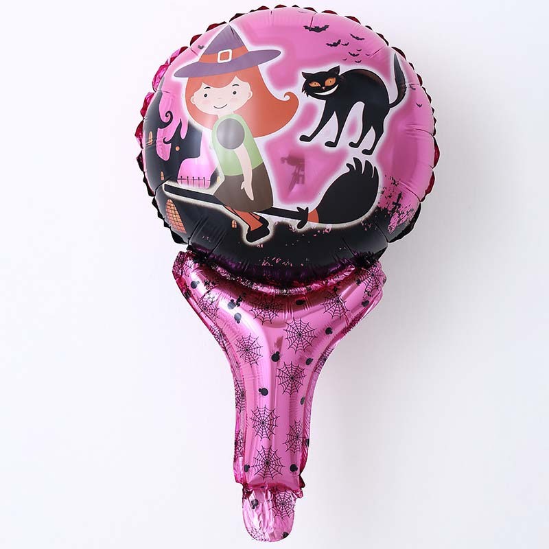 圆款新款万圣节铝膜气球手持快乐小巫师南瓜充气棒铝膜气球装饰道具详情5
