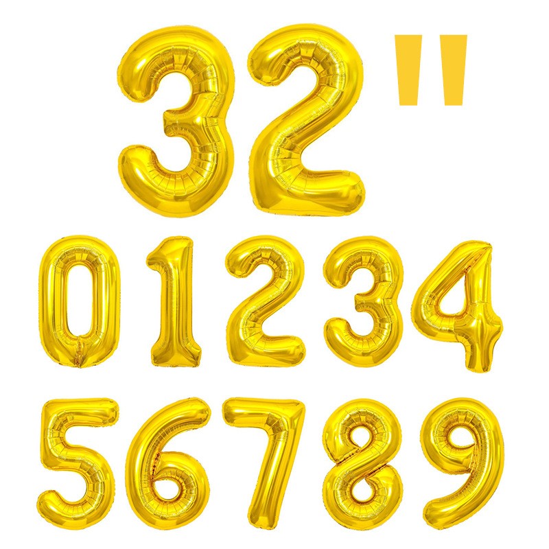  32寸美版瘦体数字铝膜气球银金色中号铝箔气球生日派对装饰布置详情3