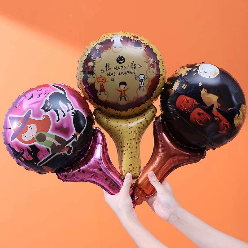 圆款新款万圣节铝膜气球手持快乐小巫师南瓜充气棒铝膜气球装饰道具详情10