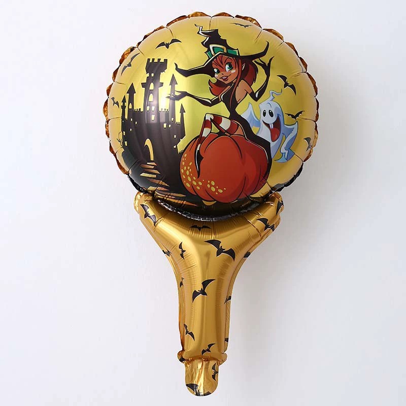 圆款新款万圣节铝膜气球手持快乐小巫师南瓜充气棒铝膜气球装饰道具详情4