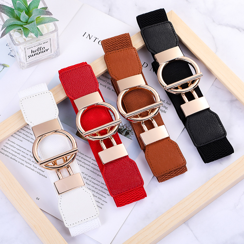 Factory direct sales: Versatile metal alloy buckle women's belt decoration shirt dress, versatile and fashionable elastic elastic waist seal full figure