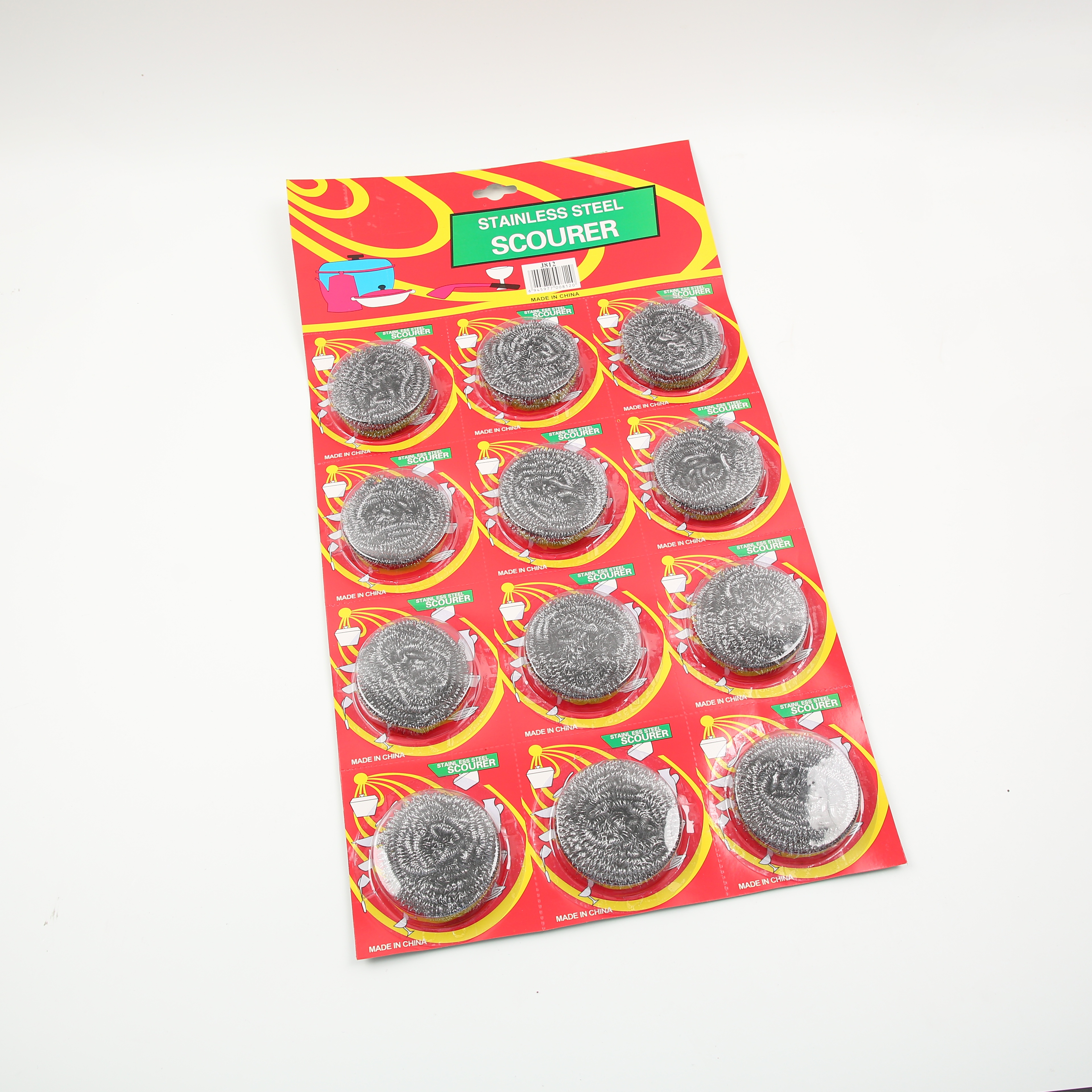 Factory direct sales 12 card suction steel wire ball does not drop wire 304 stainless steel pot washing brush household kitchen dish washing wire ball food grade cleaning ball thumbnail