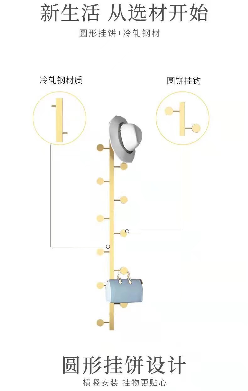 北欧轻奢衣帽架壁挂创意进门墙上装饰玄关挂衣钩竖排衣帽间挂衣架详情3