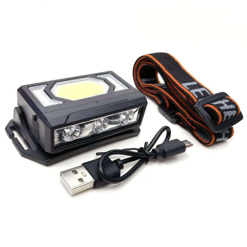 J2302 faros de plástico (3LED+COB) faros recargables USB de plástico faros de ciclismo faros de camping al aire libre faros de minería faros de mantenimiento faros de camping faros de pesca details Picture