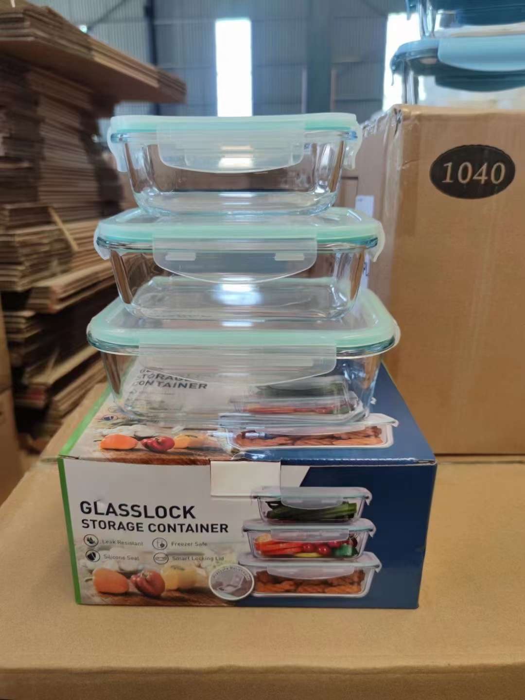 Three-Piece Glass Fresh-Keeping Box Color Box Package 370+640+1040
