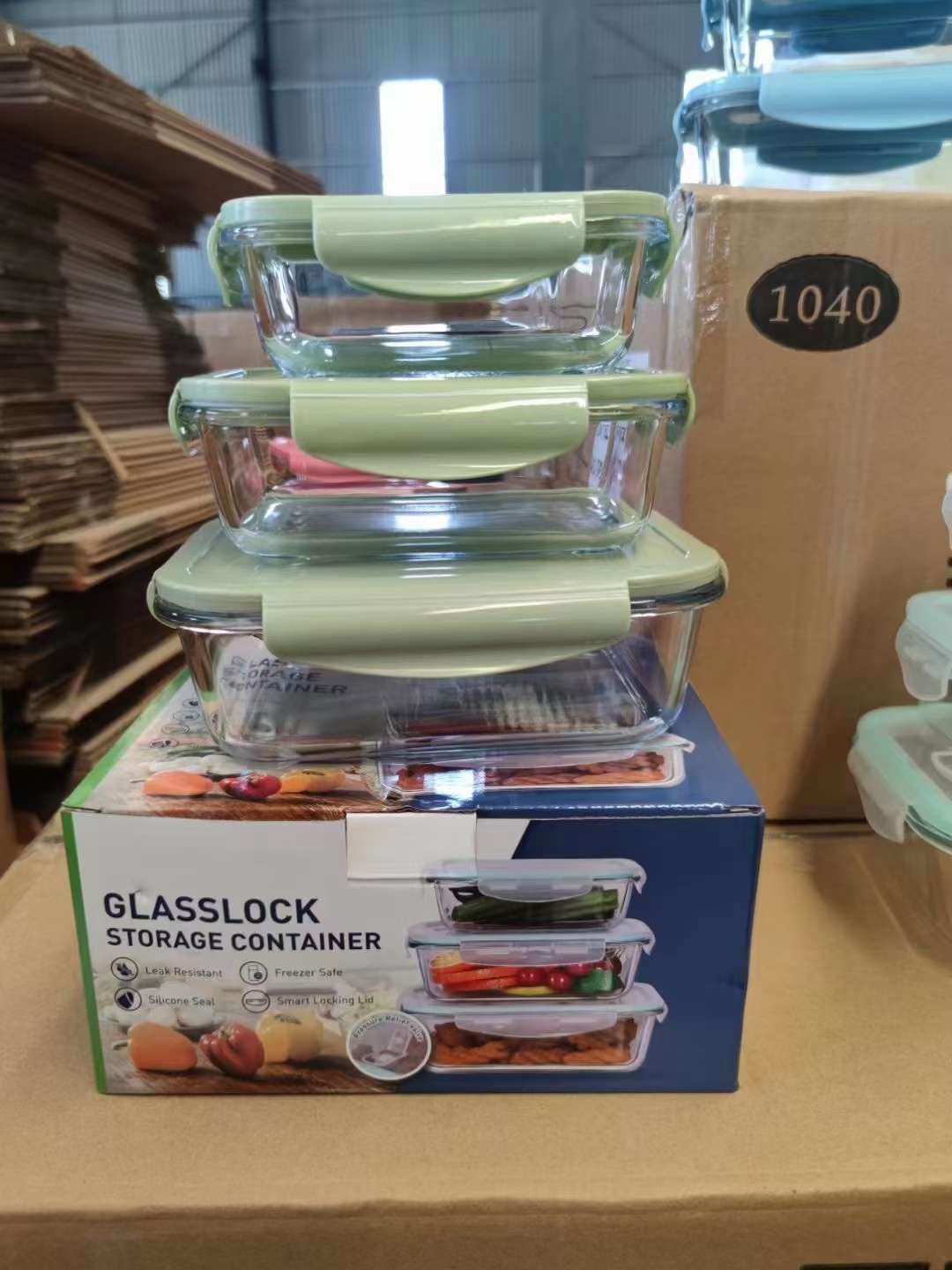 Three-Piece Glass Fresh-Keeping Box Color Box Package 370+640+1040 Specification drawing