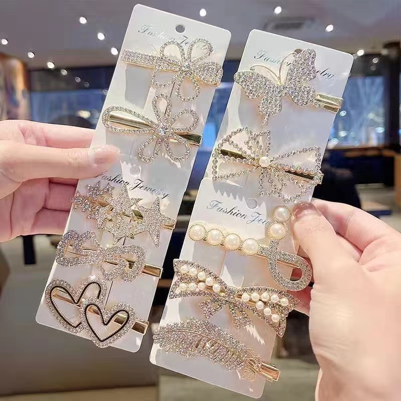 新款水钻发夹珍珠发卡蝴蝶结碎发夹子女ins森女系简约高颜值夹子详情1