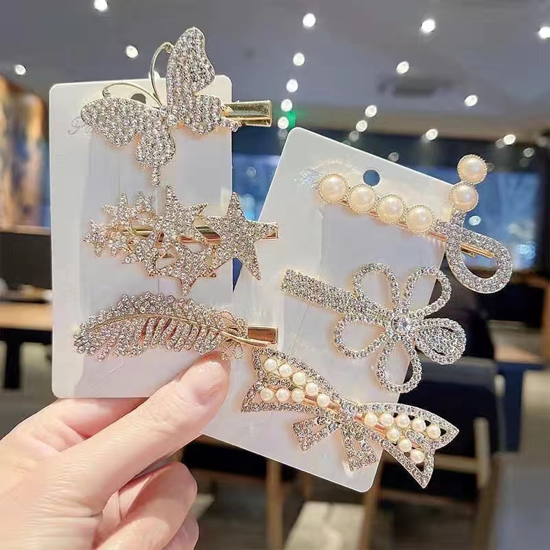 新款水钻发夹珍珠发卡蝴蝶结碎发夹子女ins森女系简约高颜值夹子详情2