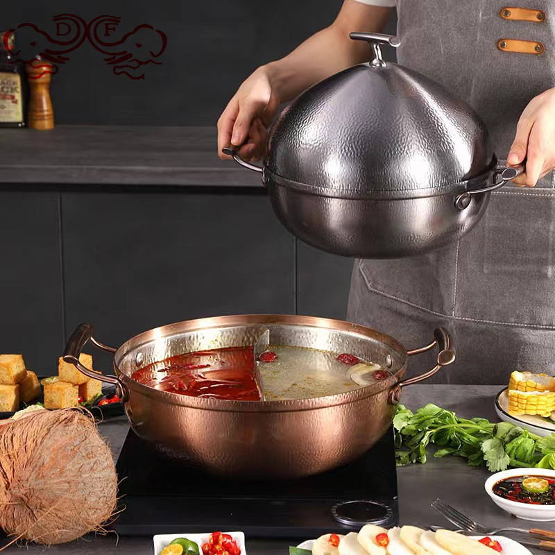 DF99040 Stainless steel coconut pot, three-layer thickened copper hot pot, induction cooker, double-flavored pot, thickened soup pot, coconut chicken pot, Skewer pot, DF Trading House pic 6