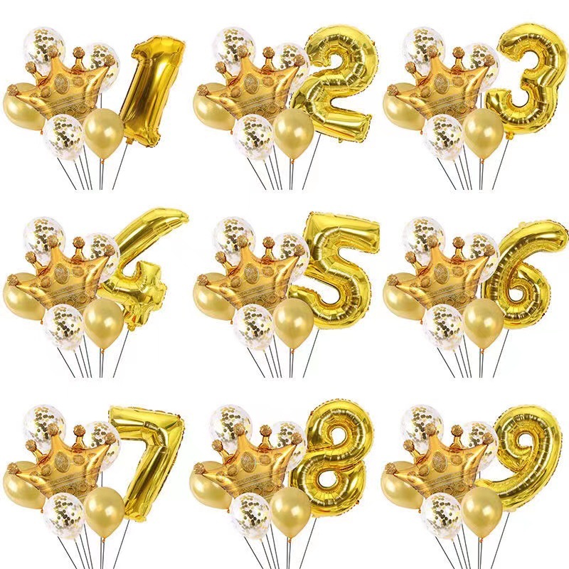 Children's birthday party decoration aluminum film Set balloon Children's first birthday Golden crown aluminum film digital balloon