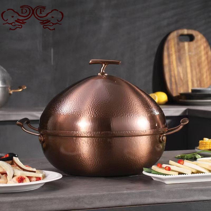 DF99040 Stainless steel coconut pot, three-layer thickened copper hot pot, induction cooker, double-flavored pot, thickened soup pot, coconut chicken pot, Skewer pot, DF Trading House pic 3