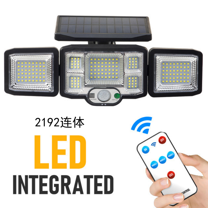 2192 Remote-controlled solar three-head Wall lamp, COB three-head solar Wall lamp, Human body sensor wall lamp, household solar Garden lamp, waterproof fence lighting street lamp