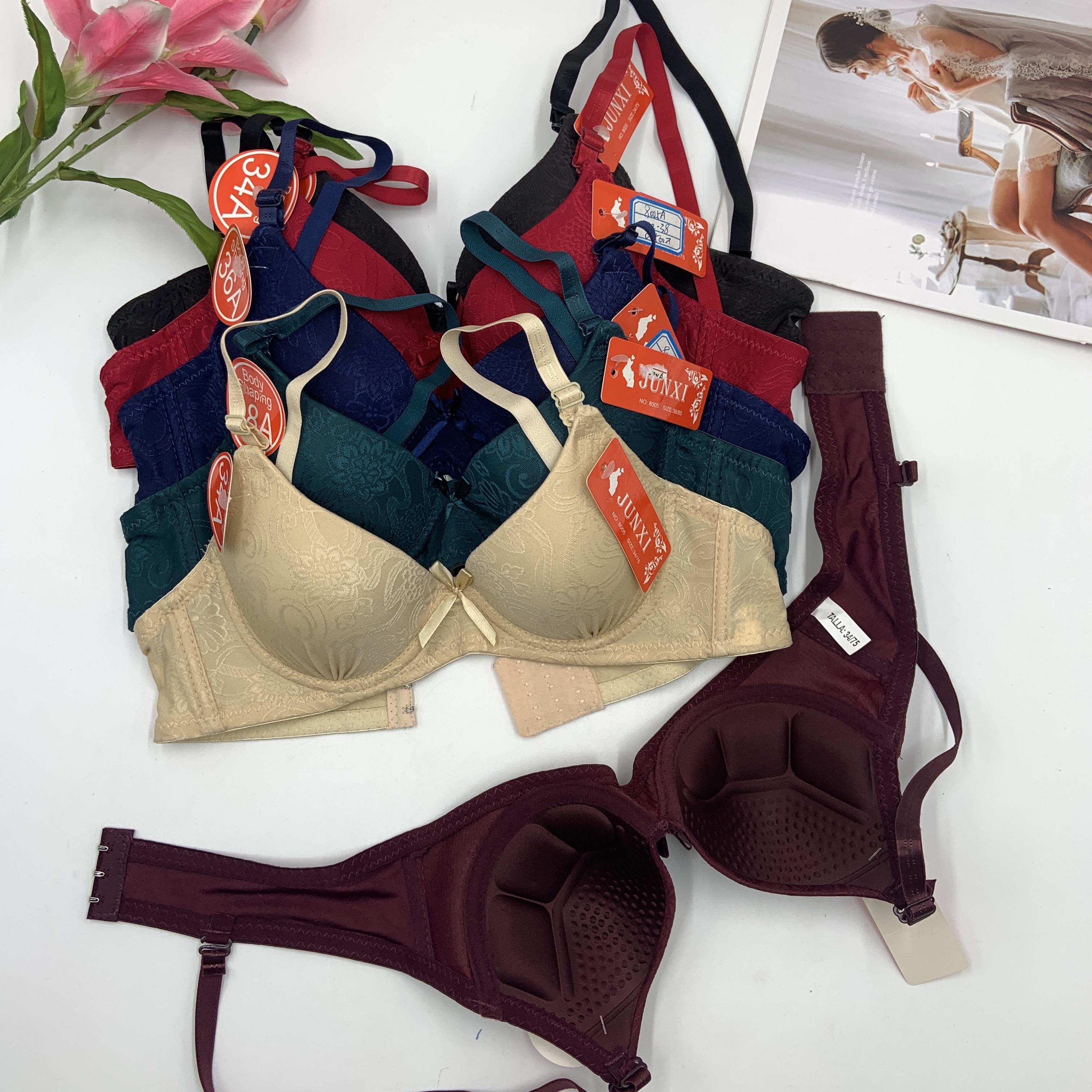 French lace underwear small chest gathered Japanese bra thin mold cup anti-light adjustment bra